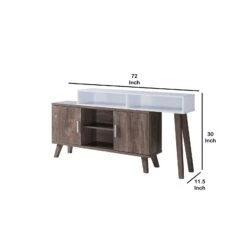 2 Tier Console Table With 4 Compartments And Cabinets, White And Brown-Benzara 7 2 Tier Console Table With 4 Compartments And Cabinets, White And Brown-Benzara -Olsberg shop 36e611c2192e49999033f8047d290c8b