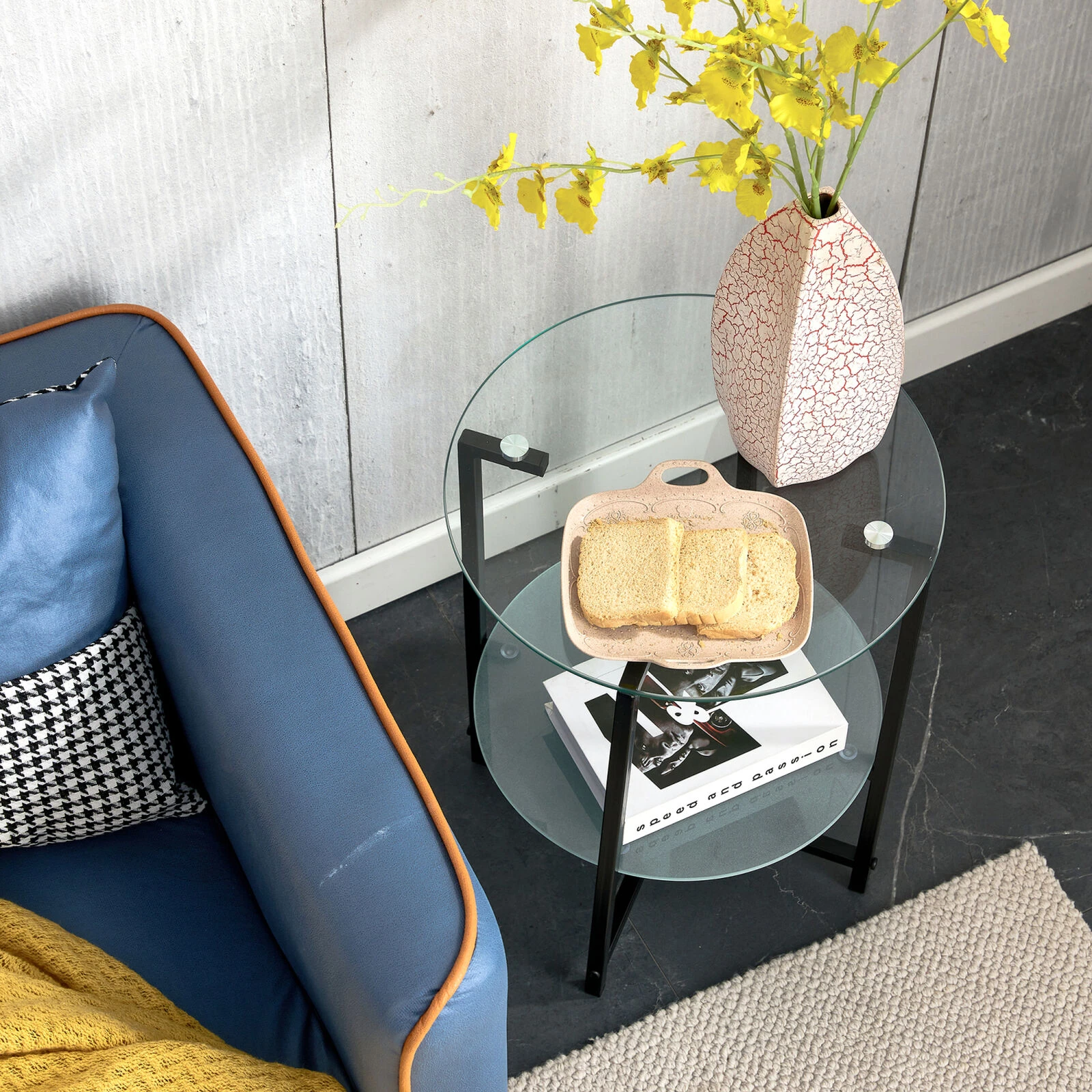 2-piece Set (Clear) Tempered Glass End Table, Round Coffee Table For Bedroom Living Room Office 8 2-piece Set (Clear) Tempered Glass End Table, Round Coffee Table For Bedroom Living Room Office - Image 6