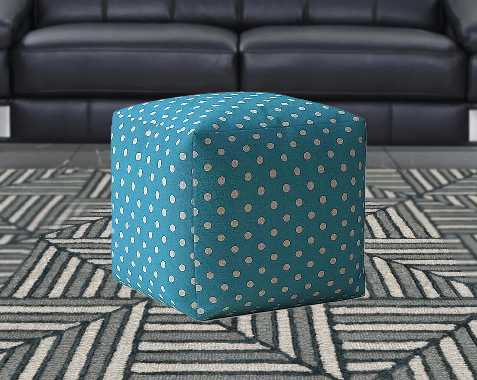 Homezia 17" Blue And White Cotton Polka Dots Pouf Ottoman 7 Homezia 17" Blue And White Cotton Polka Dots Pouf Ottoman - Image 5