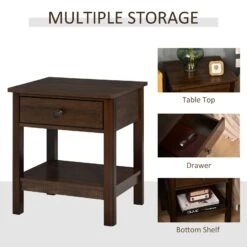 Bedside Night Stand With Drawer, Top And Bottom Shelf For Small Spaces, Dark Brown -Olsberg shop 39674679e93a4a1b92e9564f625cefb8