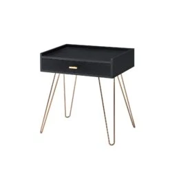 23.5 Inches 1 Drawer End Table With Hairpin Legs, Black And Copper-Benzara