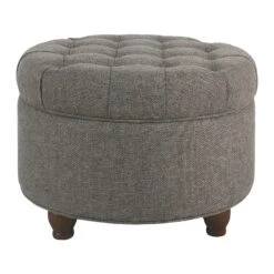 Fabric Upholstered Wooden Ottoman With Tufted Lift Off Lid Storage, Dark Gray-Benzara
