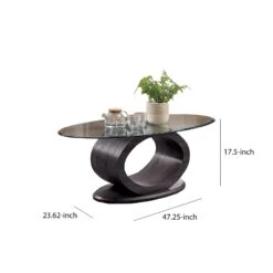 Tempered Glass Top Coffee Table With O Shape Wooden Shape Base, Gray-Benzara 11 Tempered Glass Top Coffee Table With O Shape Wooden Shape Base, Gray-Benzara -Olsberg shop 3aa61eac1ed1479184b4cae68672e91a