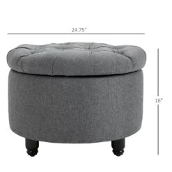 Round Linen-touch Fabric Storage Stool Ottoman Button Tufted Footrest With Removable Lid For Living Room, Entryway, Or Bedroom, Grey 10 Round Linen-touch Fabric Storage Stool Ottoman Button Tufted Footrest With Removable Lid For Living Room, Entryway, Or Bedroom, Grey -Olsberg shop 3b6b146a5d1d450fa4040083afdec5d8