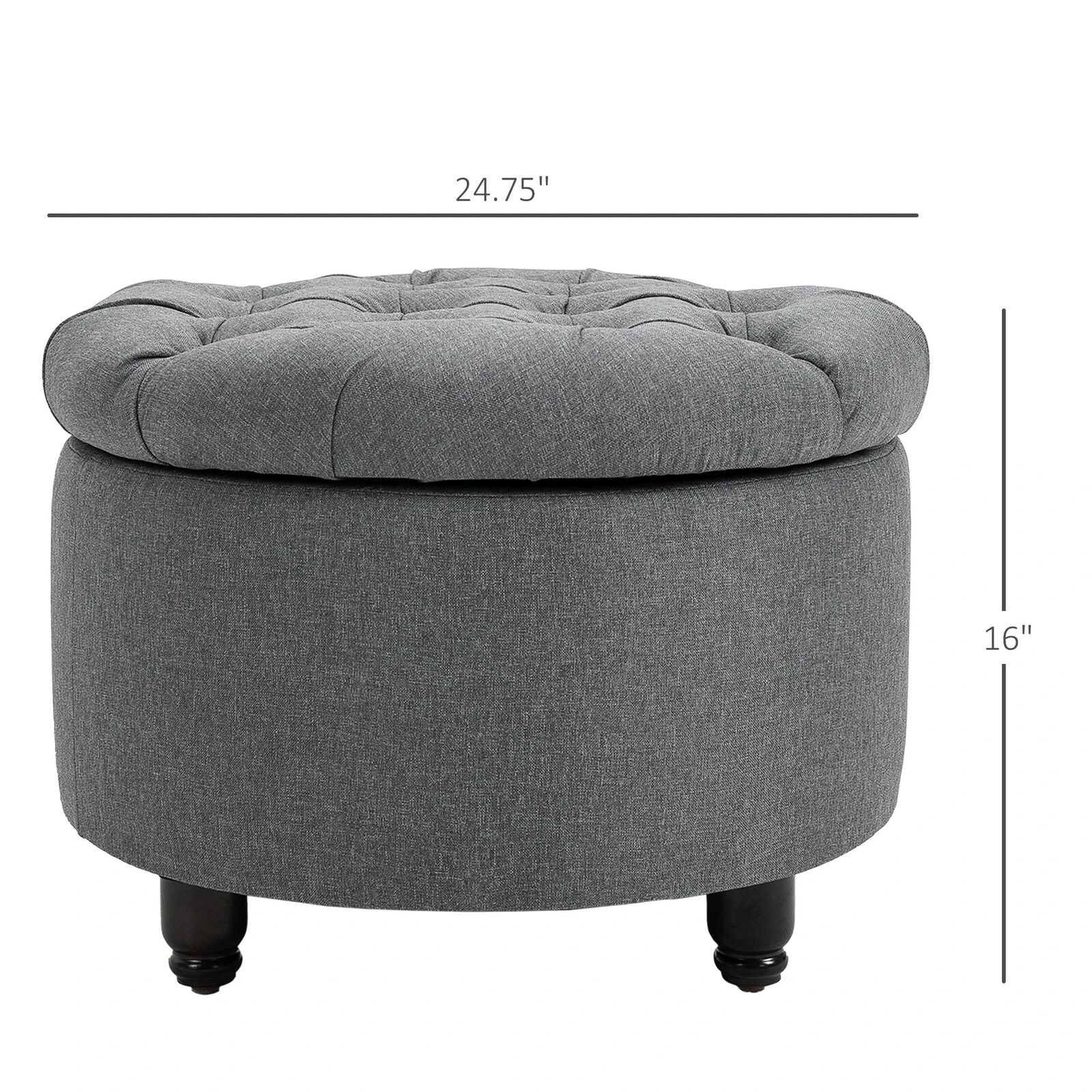 Round Linen-touch Fabric Storage Stool Ottoman Button Tufted Footrest With Removable Lid For Living Room, Entryway, Or Bedroom, Grey 5 Round Linen-touch Fabric Storage Stool Ottoman Button Tufted Footrest With Removable Lid For Living Room, Entryway, Or Bedroom, Grey - Image 3