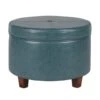 Leatherette Upholstered Wooden Ottoman With Single Button Tufted Lift Top Storage, Teal Blue, Large-Benzara -Olsberg shop 3b735e25943043bf99ac8666dbf4f443