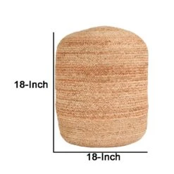 18 Inch Round Accent Pouf, Soft Braided Jute Design, Natural Cream Orange-Benzara -Olsberg shop 3ba14bb20fff47f6bb19fa145e9210a0