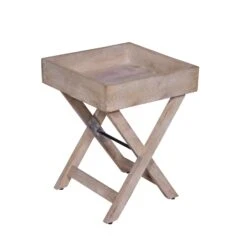 22 Inch Farmhouse Square Tray Top End Table, Mango Wood, X Shape Foldable Frame, Washed White-Benzara 13 22 Inch Farmhouse Square Tray Top End Table, Mango Wood, X Shape Foldable Frame, Washed White-Benzara -Olsberg shop 3dc07d583ed94db9b21a9a2d44c15793