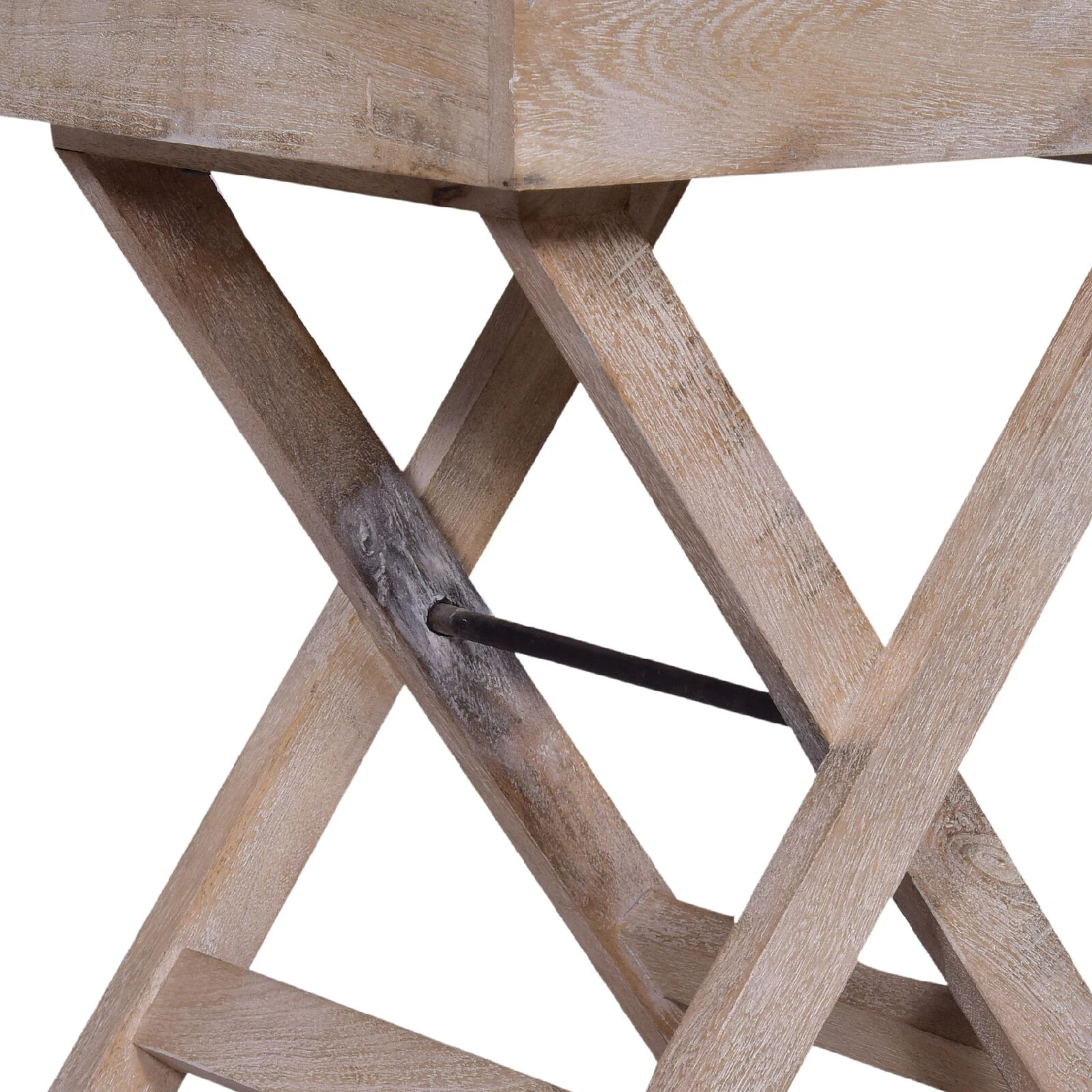 22 Inch Farmhouse Square Tray Top End Table, Mango Wood, X Shape Foldable Frame, Washed White-Benzara 8 22 Inch Farmhouse Square Tray Top End Table, Mango Wood, X Shape Foldable Frame, Washed White-Benzara - Image 6