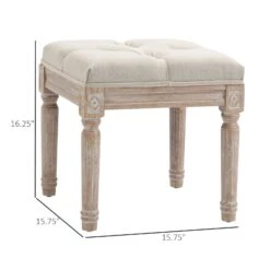 15.75" Vintage Ottoman, Tufted Foot Stool With Upholstered Seat, Rustic Wood Legs For Bedroom, Living Room, Beige -Olsberg shop 3ecbac91acc44a719c16f917b17a3c9c