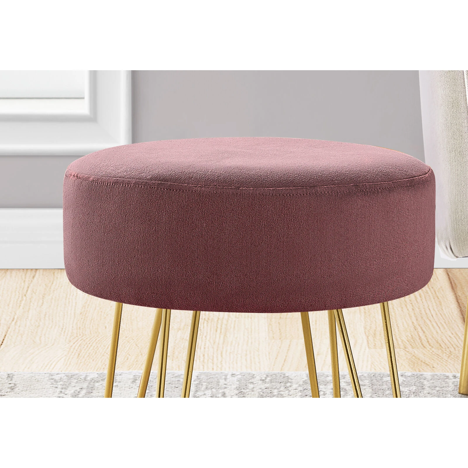 Monarch Specialties I 9000 Ottoman, Pouf, Footrest, Foot Stool, 14" Round, Fabric, Metal Legs, Contemporary, Modern 6 Monarch Specialties I 9000 Ottoman, Pouf, Footrest, Foot Stool, 14" Round, Fabric, Metal Legs, Contemporary, Modern - Image 4