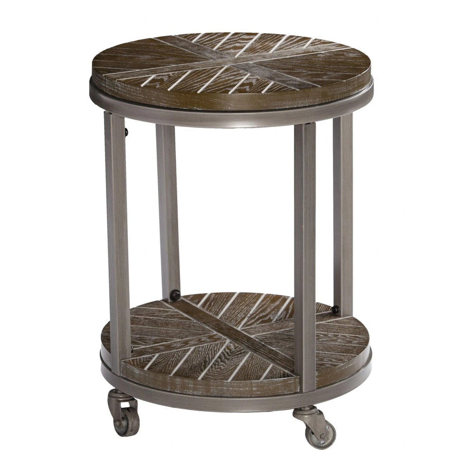 Homezia 24" Brown Manufactured Wood And Iron Round End Table With Shelf 3 Homezia 24" Brown Manufactured Wood And Iron Round End Table With Shelf