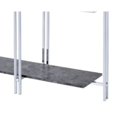 Glass Top Metal Sofa Table With Marble Bottom Shelf, Silver And Clear-Benzara -Olsberg shop 42e1bba6dd73479ab59c35d08cbddfac