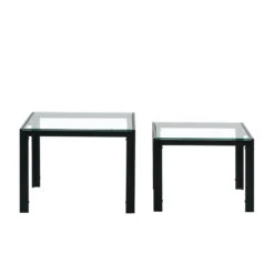 Nesting Coffee Table Set Of 2, Square Modern Stacking Table With Tempered Glass Finish For Living Room,Transparent