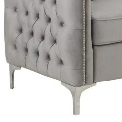 Joel 73 Inch Modern Sofa With 3 Pillows, Tufted Gray Velvet, Silver Legs-Benzara 10 Joel 73 Inch Modern Sofa With 3 Pillows, Tufted Gray Velvet, Silver Legs-Benzara -Olsberg shop 4583aef959534f6b90547d4b0adf3613
