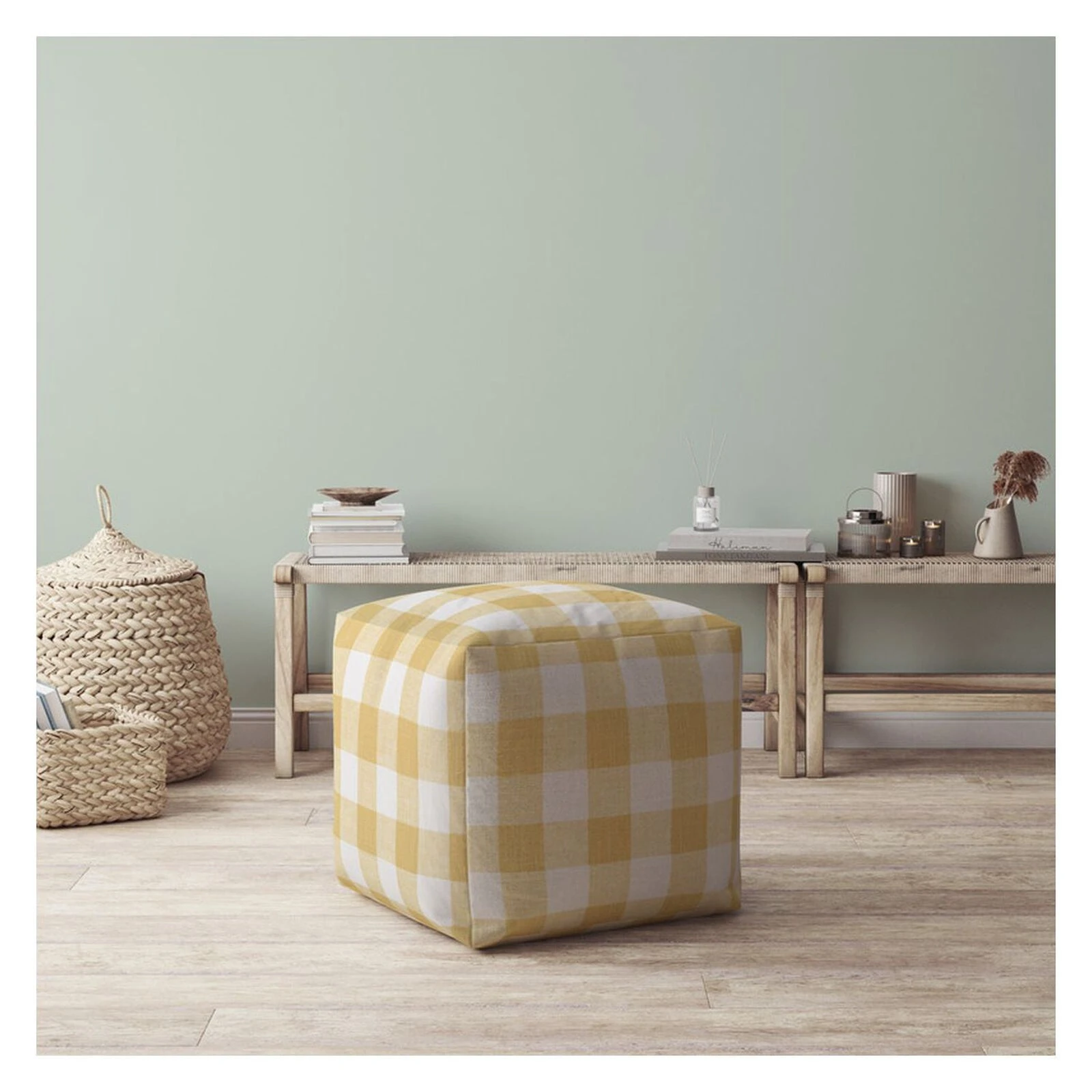 Homezia 17" Canvas Gingham Pouf Ottoman 4 Homezia 17" Canvas Gingham Pouf Ottoman - Image 2
