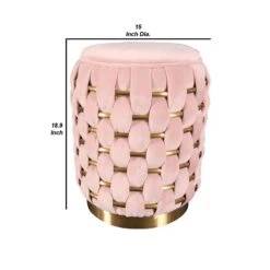 Reno 19 Inch Modern Ottoman, Woven Accents, Hoop Frame, Velvet, Pink-Benzara -Olsberg shop 4735dc3f5fc84ebe9c5404b9989a5d83