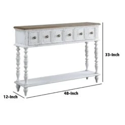 48 Inch 2 Drawer Console Table, Turned Legs, Distressed White-Benzara -Olsberg shop 47e5132067f143b188696e838f220a59