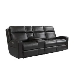 Leather Sofa With Console With Lumbar Support Adjustable Headrest, Storage Side Pocket And USB & Type C Charger Port