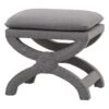 23 Inch Fabric Upholstered Ottoman, Plush Cushioned, Curved X Frame, Gray-Benzara 2 23 Inch Fabric Upholstered Ottoman, Plush Cushioned, Curved X Frame, Gray-Benzara -Olsberg shop 4857cbf0c558429e9b01494f6b805b92