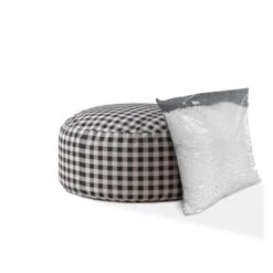 Homezia 24" Black And Grey Cotton Round Gingham Pouf Ottoman -Olsberg shop 48c4b533ff7c4c7b8128530da4a9af63