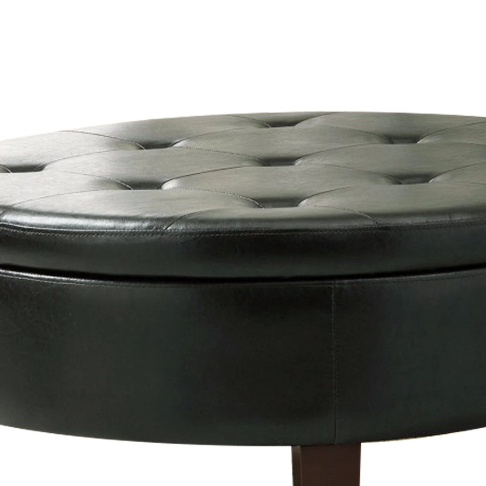 Traditional Round Tufted Storage Ottoman, Dark Brown-Benzara 6 Traditional Round Tufted Storage Ottoman, Dark Brown-Benzara - Image 4