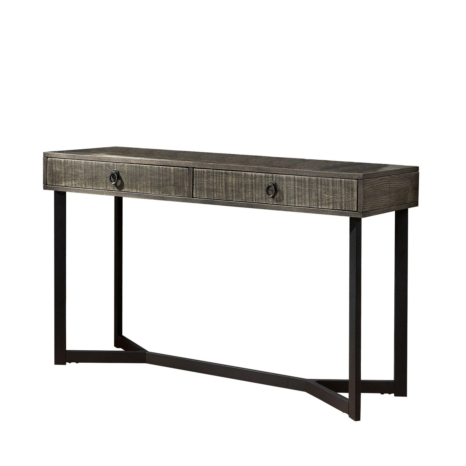 Rectangular Wooden Sofa Table With Metal Powder Coated Base, Gray And Black-Benzara 3 Rectangular Wooden Sofa Table With Metal Powder Coated Base, Gray And Black-Benzara