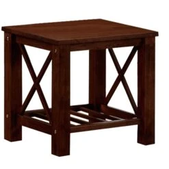 3 Piece Slatted Bottom Shelf Wooden Coffee Table And End Table, Brown-Benzara -Olsberg shop 4a2be00721f14a07a10892e3b8f88858