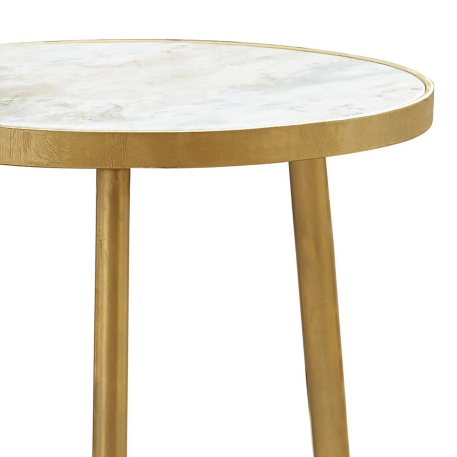 22 Inch Modern Accent Table, Round Marble Top, White, Gold 5 22 Inch Modern Accent Table, Round Marble Top, White, Gold - Image 3