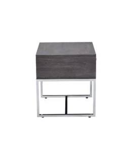 Wooden End Table With Tubular Metal Base And Spacious Drawer, Gray And Silver-Benzara 9 Wooden End Table With Tubular Metal Base And Spacious Drawer, Gray And Silver-Benzara -Olsberg shop 4b98a4c7b46542dd9551acf328802c56
