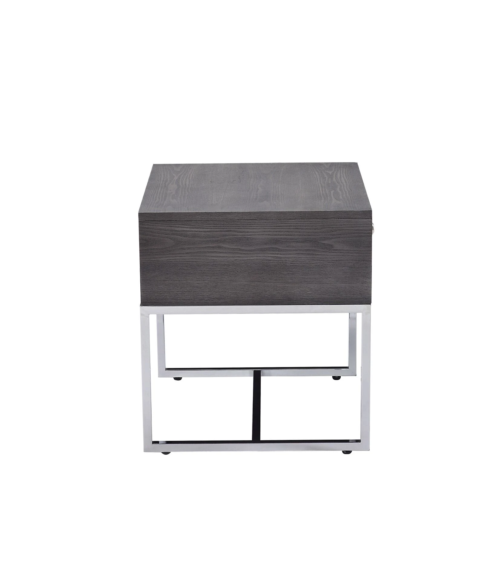 Wooden End Table With Tubular Metal Base And Spacious Drawer, Gray And Silver-Benzara 5 Wooden End Table With Tubular Metal Base And Spacious Drawer, Gray And Silver-Benzara - Image 4