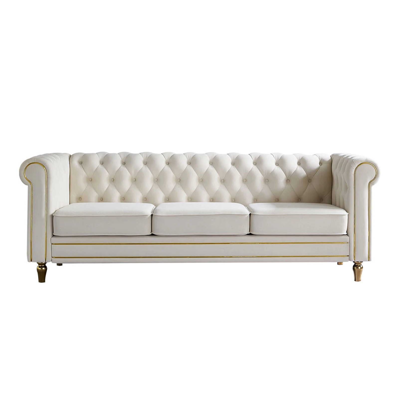 Chesterfield Velvet Sofa 84.65 Inch For Living Room Beige Color 3 Chesterfield Velvet Sofa 84.65 Inch For Living Room Beige Color