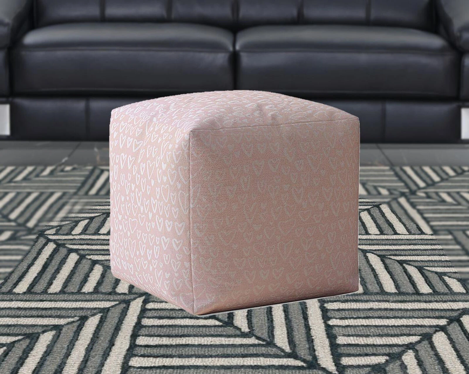 Homezia 17" Pink Cotton Abstract Pouf Ottoman 7 Homezia 17" Pink Cotton Abstract Pouf Ottoman - Image 5