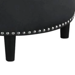 30 Inch Round Storage Ottoman, Black Vegan Faux Leather, Button Tufted-Benzara 10 30 Inch Round Storage Ottoman, Black Vegan Faux Leather, Button Tufted-Benzara -Olsberg shop 4e760df7886443cfbaef9dcf8294f510