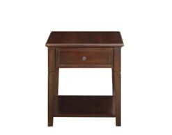 Homezia 24" Walnut Wood Rectangular End Table With Drawer And Shelf
