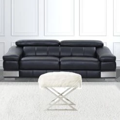 Homezia 18" White Faux Fur With Silver Ottoman -Olsberg shop 4f09763db32a44fd9fb22f8c47c0efb8