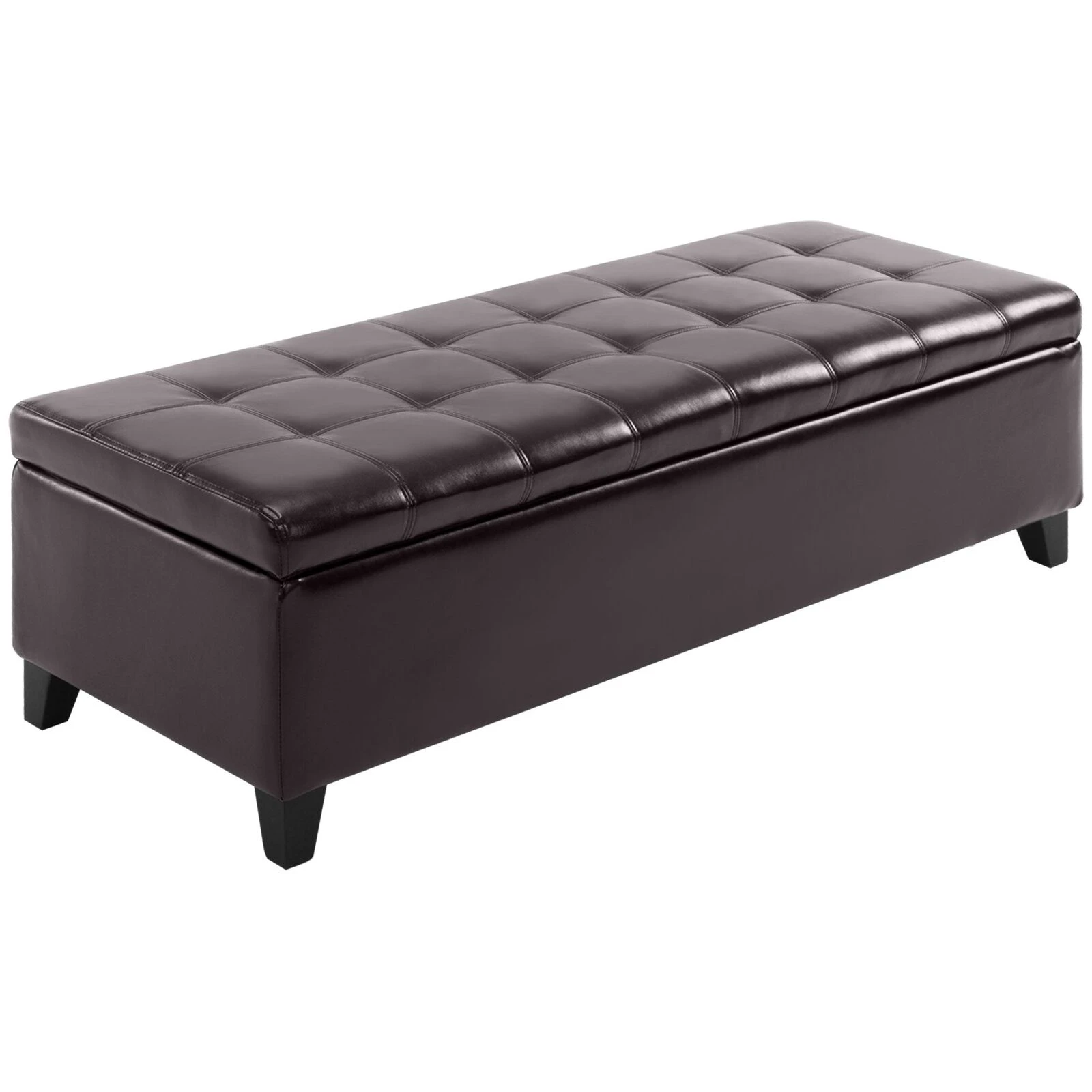 Large 51" Tufted Faux Leather Ottoman Storage Bench For Living Room, Entryway, Or Bedroom, Dark Brown 3 Large 51" Tufted Faux Leather Ottoman Storage Bench For Living Room, Entryway, Or Bedroom, Dark Brown