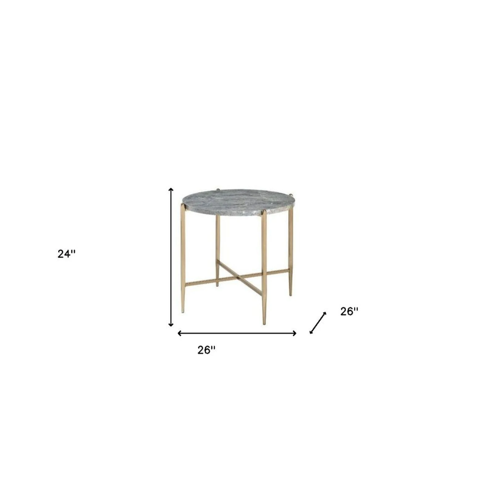 Homezia 24" Champagne And Light Gray Manufactured Wood And Metal Round End Table 5 Homezia 24" Champagne And Light Gray Manufactured Wood And Metal Round End Table - Image 3