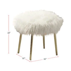 Faux Fur Upholstery Ottoman In White And Gold -Olsberg shop 508299e5ffb04577b063d9e206e1029b