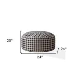 Homezia 24" Black And Grey Cotton Round Gingham Pouf Ottoman -Olsberg shop 50df4d98f1604a49b428991aecdd0b78