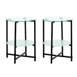 2-piece Set (Clear) Tempered Glass End Table, Round Coffee Table For Bedroom Living Room Office