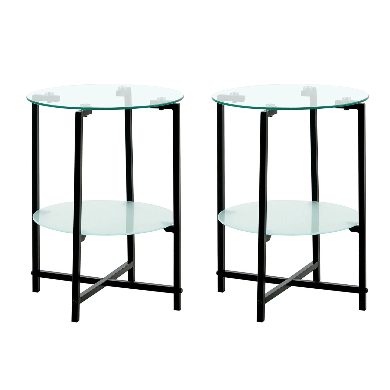 2-piece Set (Clear) Tempered Glass End Table, Round Coffee Table For Bedroom Living Room Office 3 2-piece Set (Clear) Tempered Glass End Table, Round Coffee Table For Bedroom Living Room Office