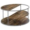 Lenn 35 Inch 3 Tier Round Brown Coffee Table, Half Shelf Design, Gray Frame-Benzara 1 Lenn 35 Inch 3 Tier Round Brown Coffee Table, Half Shelf Design, Gray Frame-Benzara -Olsberg shop 514ae4aef72d4aecb91d6644d0dd0ac8