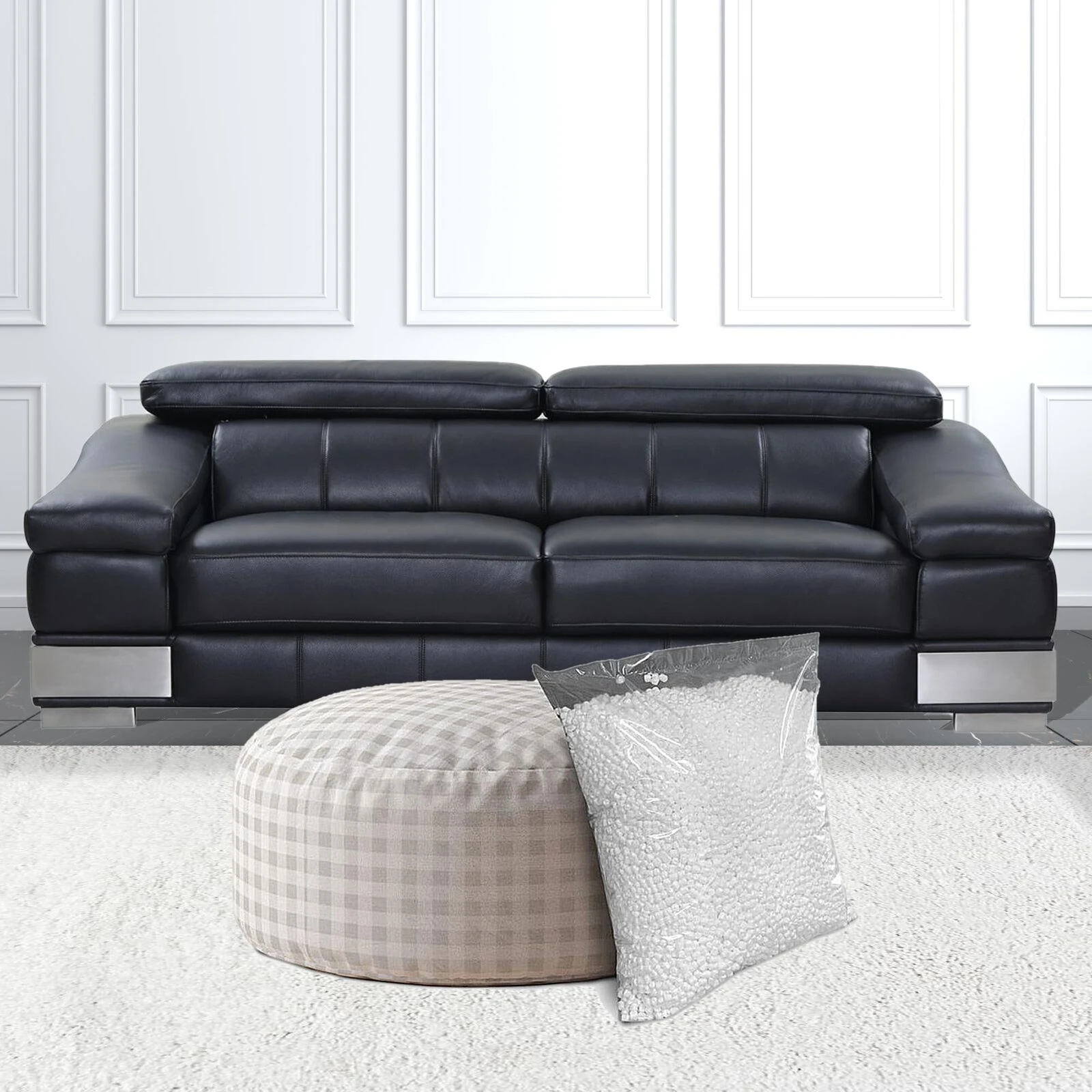 Homezia 24" Cotton Round Gingham Pouf Ottoman 7 Homezia 24" Cotton Round Gingham Pouf Ottoman - Image 5