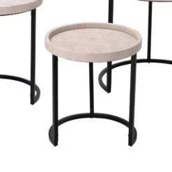 Side Table With Faux Shagreen Accent, Set Of 3, Beige- Benzara -Olsberg shop 5228d65162e942f48db8fda1d8030b68