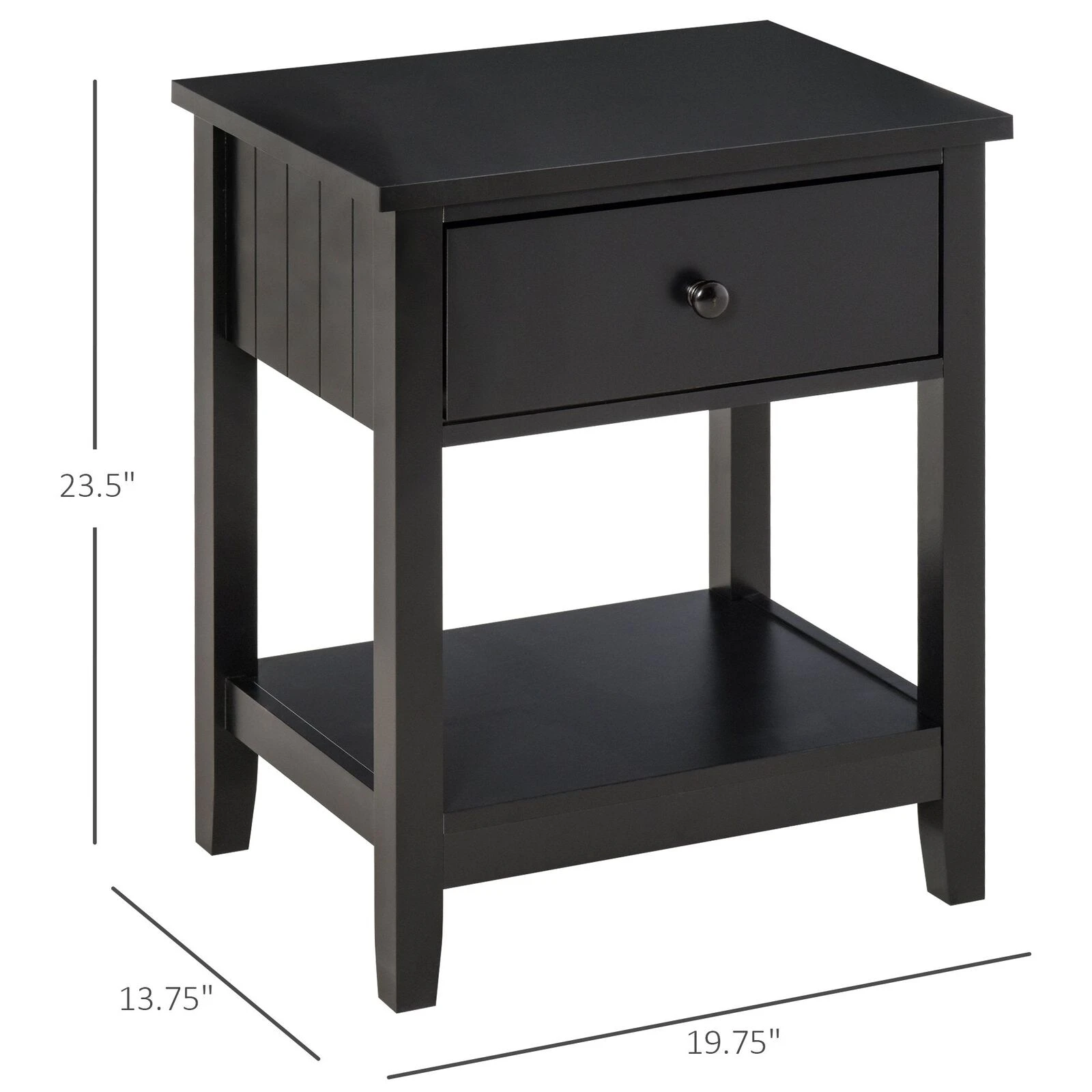 Modern Style Bedside End Table With Drawer And Storage Shelf For Bedroom, Or Living Room, Black 5 Modern Style Bedside End Table With Drawer And Storage Shelf For Bedroom, Or Living Room, Black - Image 3