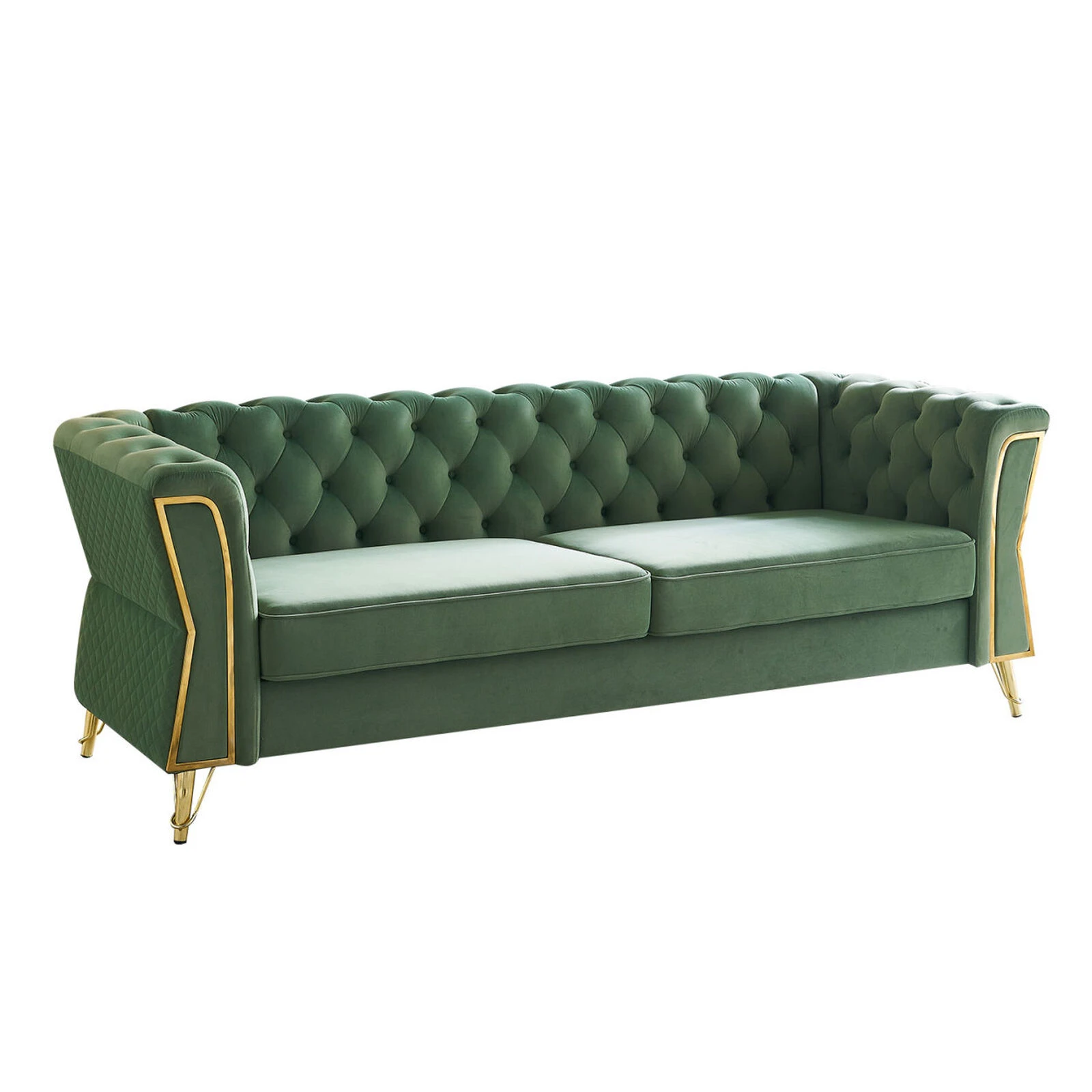 Modern Tufted Velvet Sofa 87.4 Inch For Living Room Mint Green Color 11 Modern Tufted Velvet Sofa 87.4 Inch For Living Room Mint Green Color - Image 9