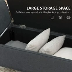 Modern Upholstered Storage Bench With Arms, Linen-Feel Fabric Ottoman Bench For Bedroom, Entryway, And Living Room, Dark Grey -Olsberg shop 55bb328fb7bf42ed8000cbbf55a62790