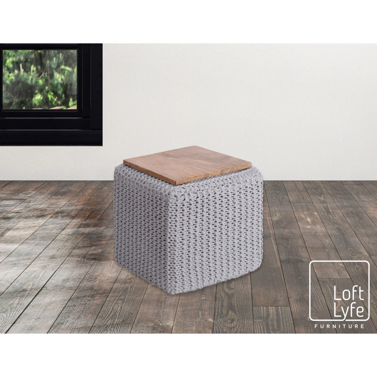Homezia 16" Light Grey Cotton Blend Pouf Cube Ottoman 5 Homezia 16" Light Grey Cotton Blend Pouf Cube Ottoman - Image 4