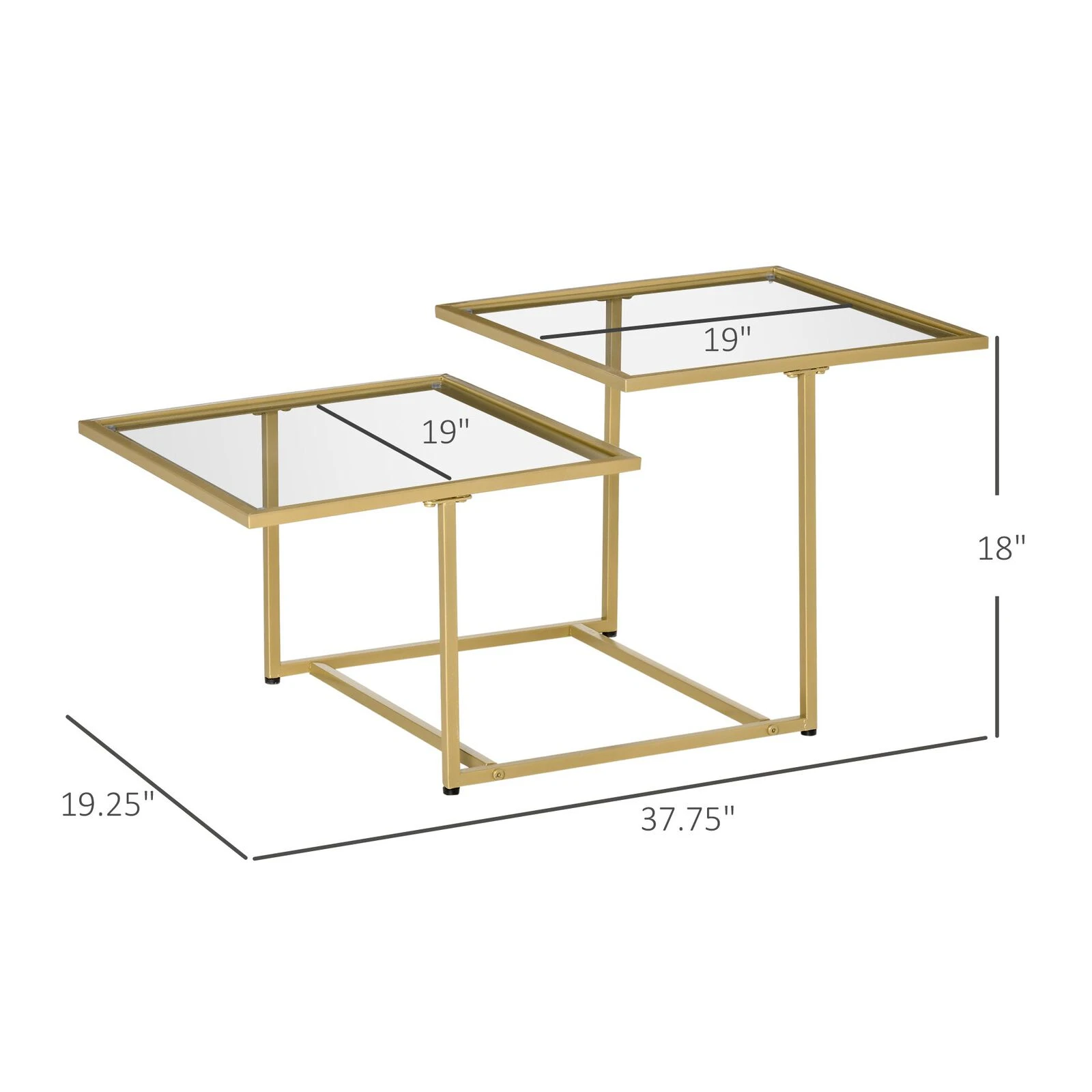 Gold Side Table Small Coffee Table Glass Coffee Table With Double Tabletops, Tempered Glass And Metal Framework For Living Room, Gold/Clear 5 Gold Side Table Small Coffee Table Glass Coffee Table With Double Tabletops, Tempered Glass And Metal Framework For Living Room, Gold/Clear - Image 3
